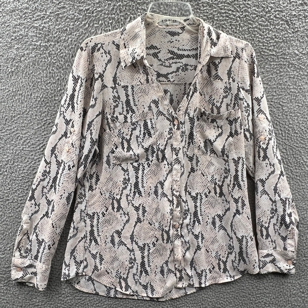 Express Portofino Womens Button Up Shirt M Snakeskin Animal Print Office Career